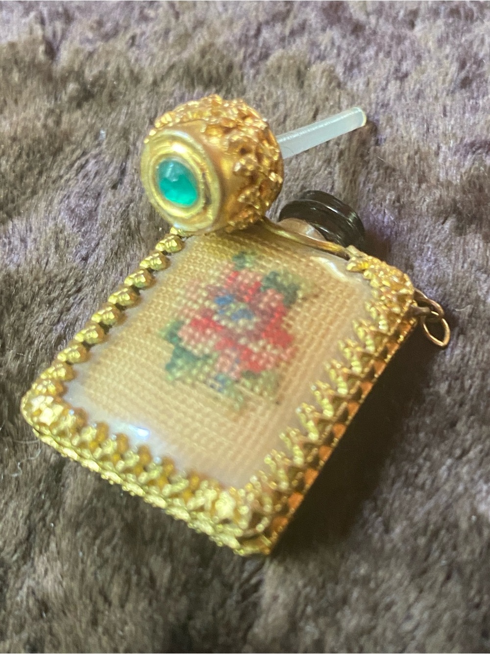 Vintage petite embroidery perfume amulet pendant